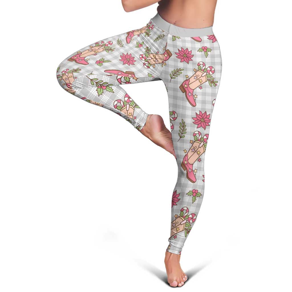 Gray Paniolo Palaka Hawaiian Cowgirl Christmas Leggings - Polynesian Pride
