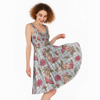 Gray Paniolo Palaka Hawaiian Cowgirl Christmas Midi Dress - Polynesian Pride