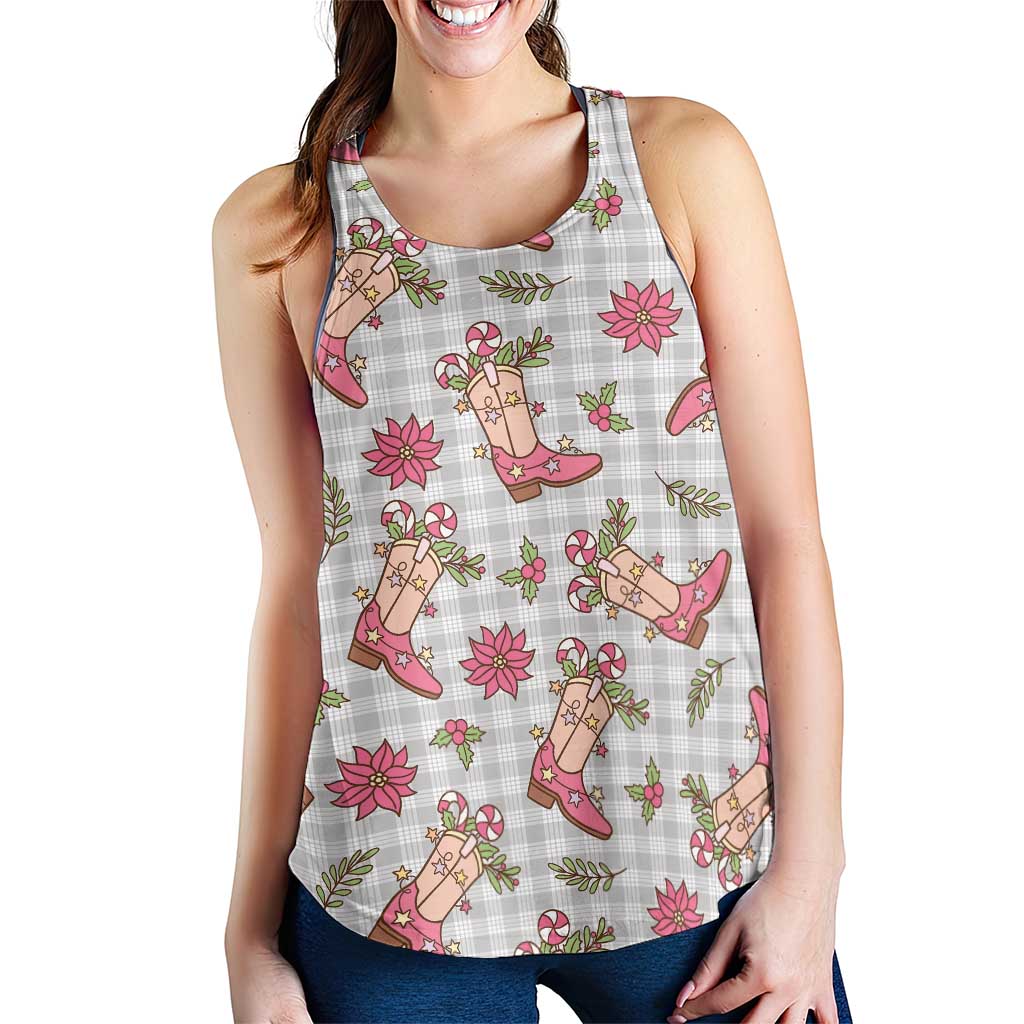 Gray Paniolo Palaka Hawaiian Cowgirl Christmas Women Racerback Tank - Polynesian Pride