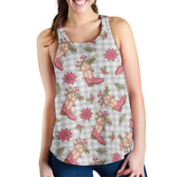 Gray Paniolo Palaka Hawaiian Cowgirl Christmas Women Racerback Tank - Polynesian Pride