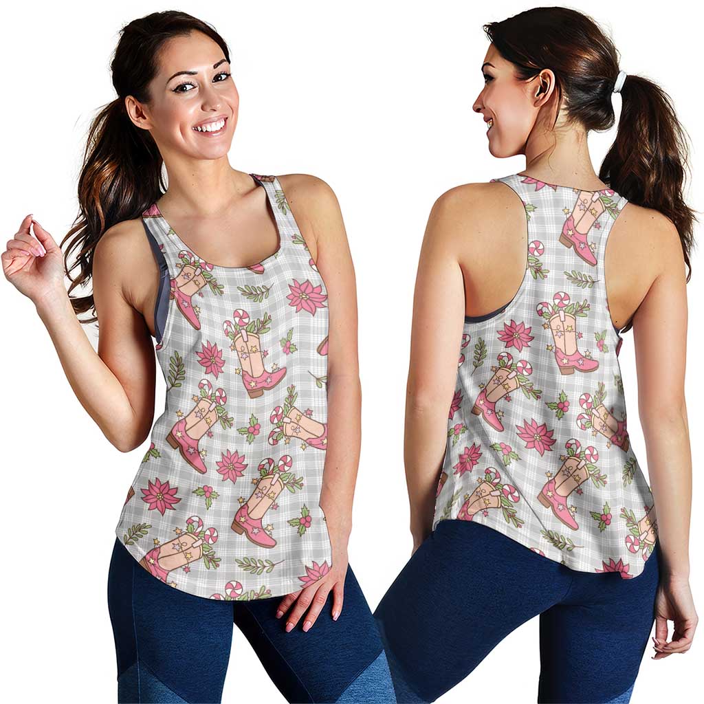 Gray Paniolo Palaka Hawaiian Cowgirl Christmas Women Racerback Tank - Polynesian Pride