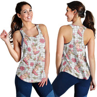 Gray Paniolo Palaka Hawaiian Cowgirl Christmas Women Racerback Tank - Polynesian Pride