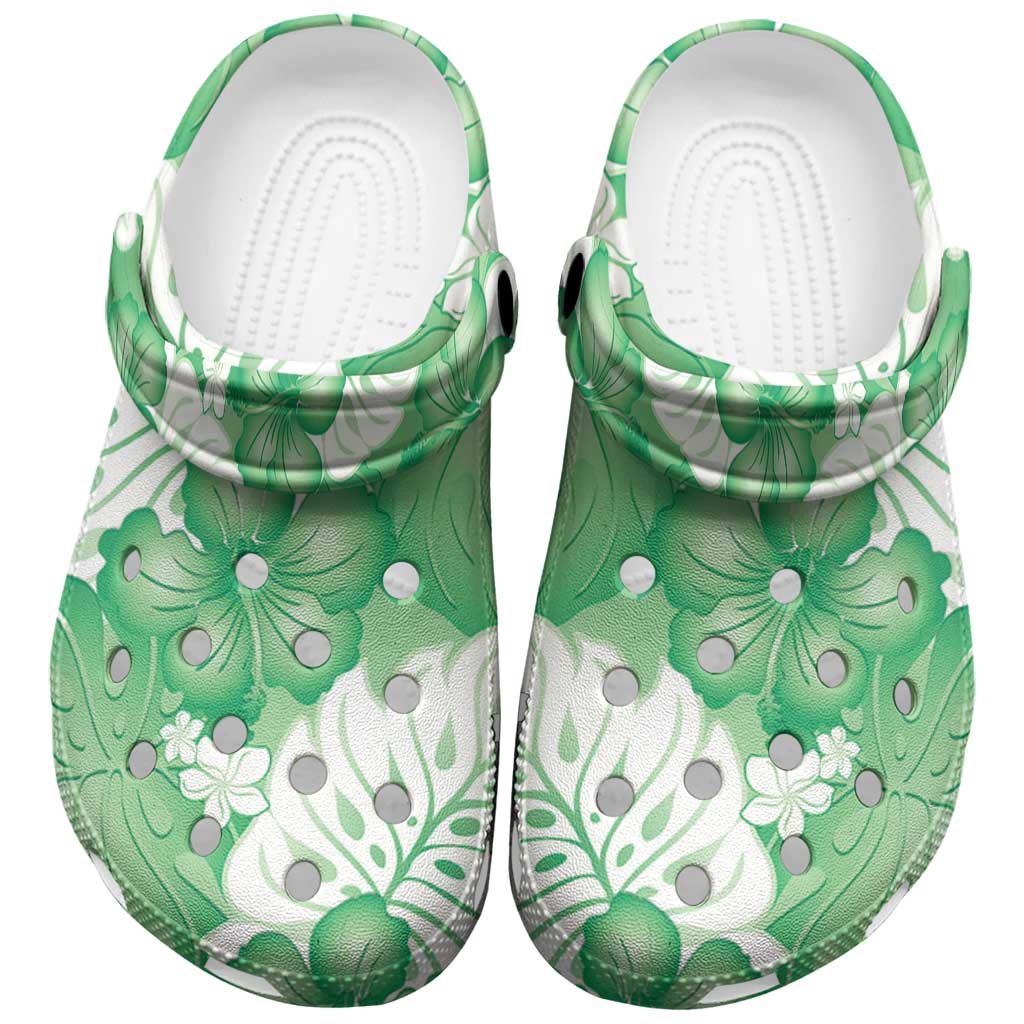Green Aloha Hawaii Clogs Shoes Monstera Hibiscus Plumeria Seamless Vibes - Polynesian Pride