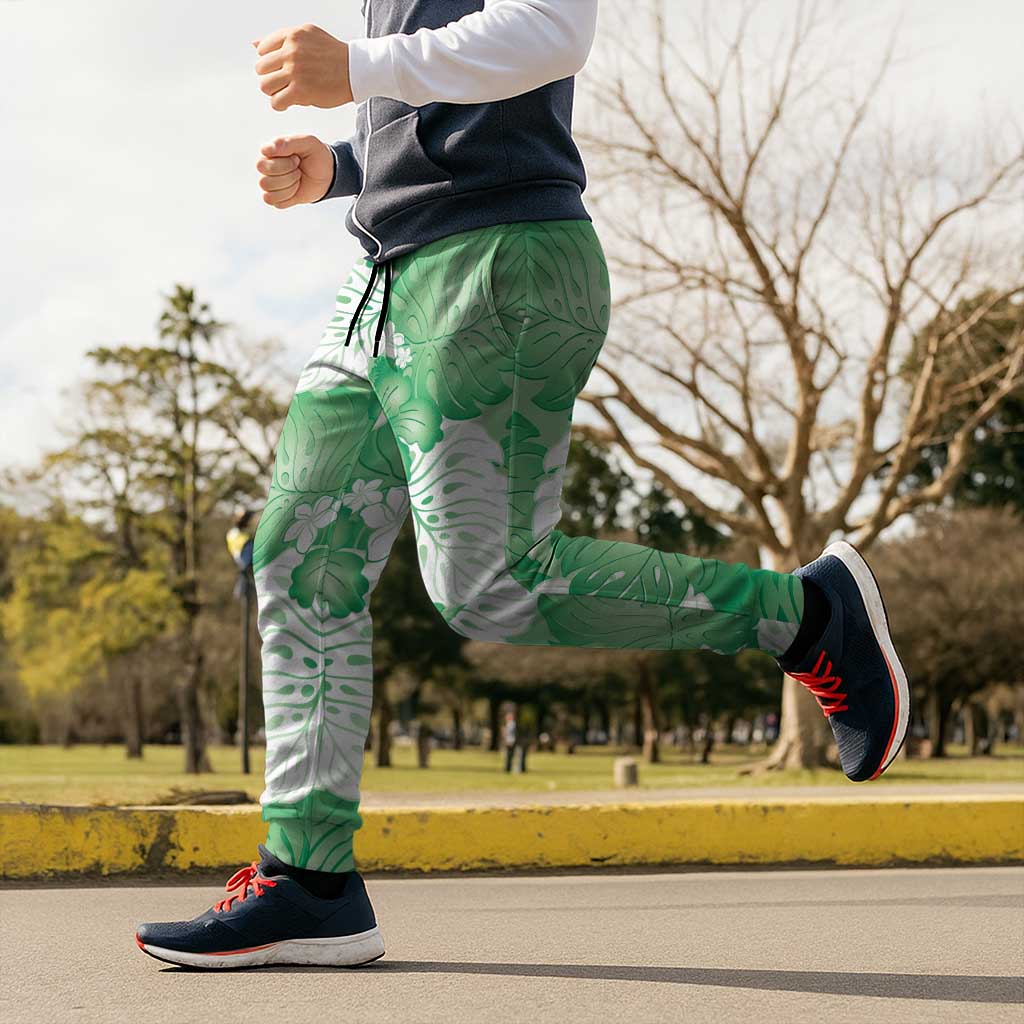 Green Aloha Hawaii Jogger Pants Monstera Hibiscus Plumeria Seamless Vibes - Polynesian Pride