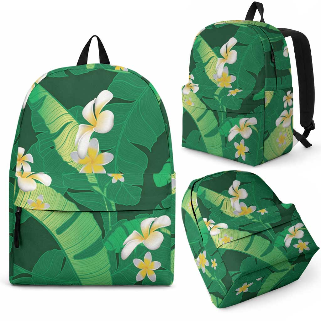 Green Banana Leaf Hawaii Backpack Lau Maia Plumeria Tropical Summer Vibes