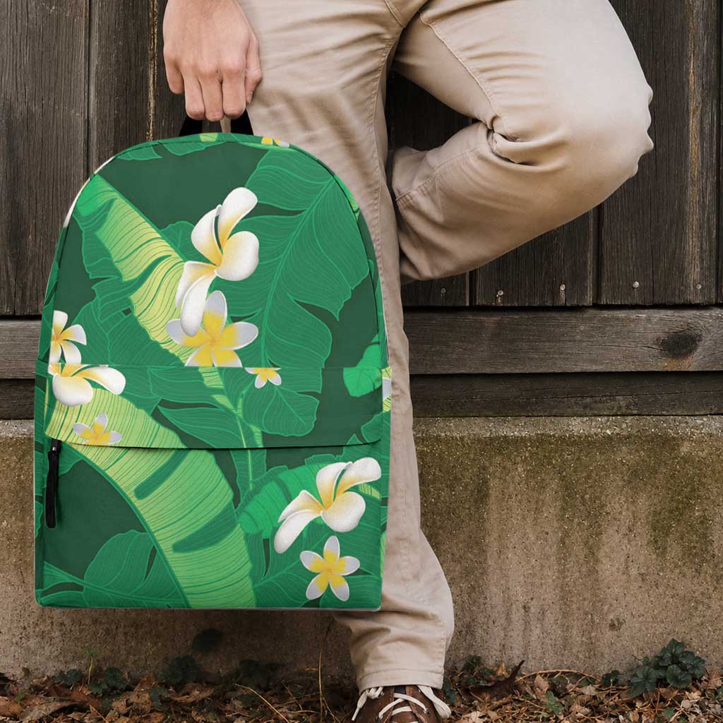 Green Banana Leaf Hawaii Backpack Lau Maia Plumeria Tropical Summer Vibes