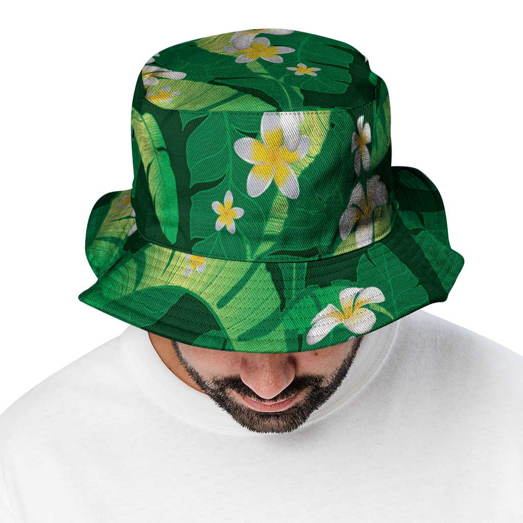 Green Banana Leaf Hawaii Bucket Hat Lau Maia Plumeria Tropical Summer Vibes LT14 - Polynesian Pride