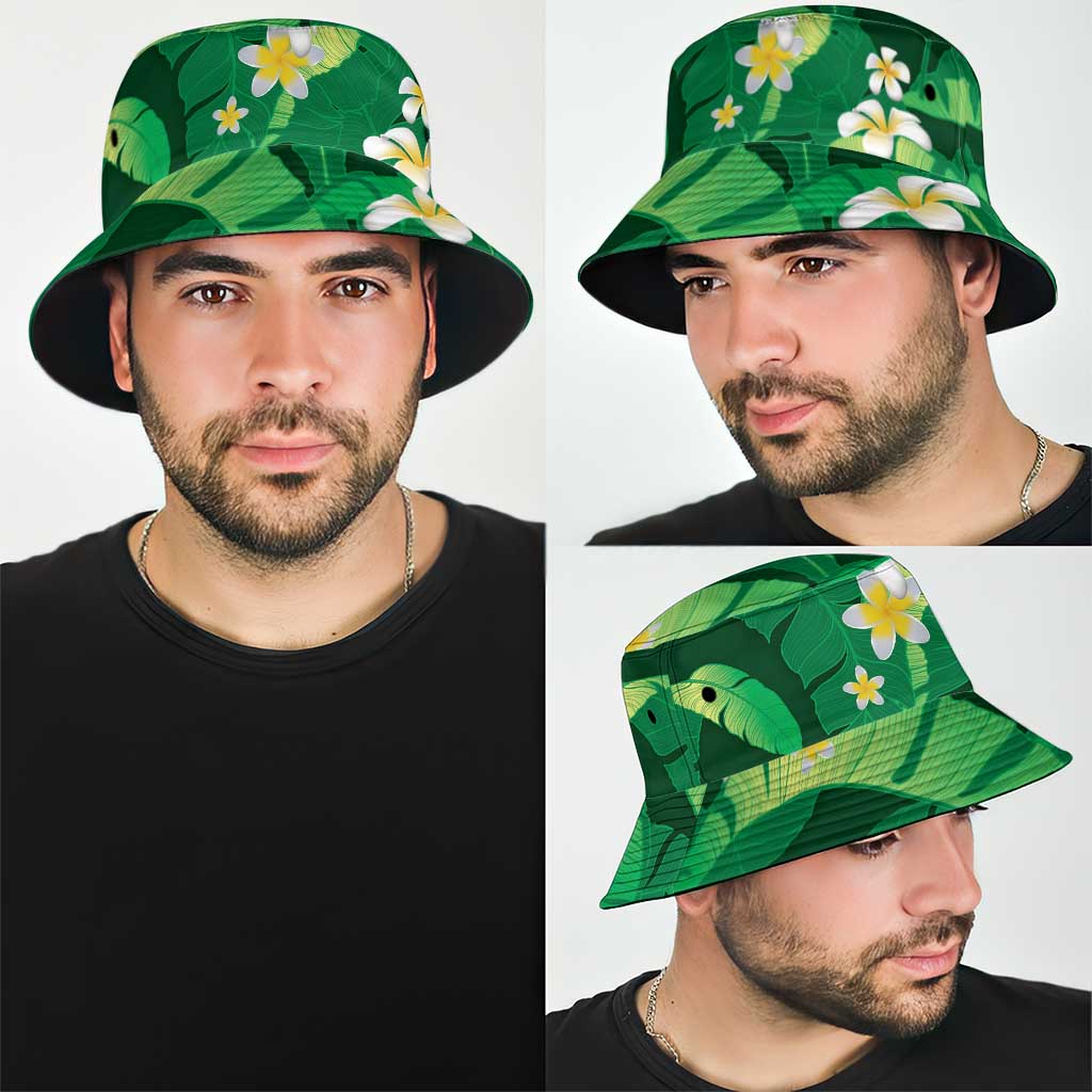 Green Banana Leaf Hawaii Bucket Hat Lau Maia Plumeria Tropical Summer Vibes LT14 - Polynesian Pride