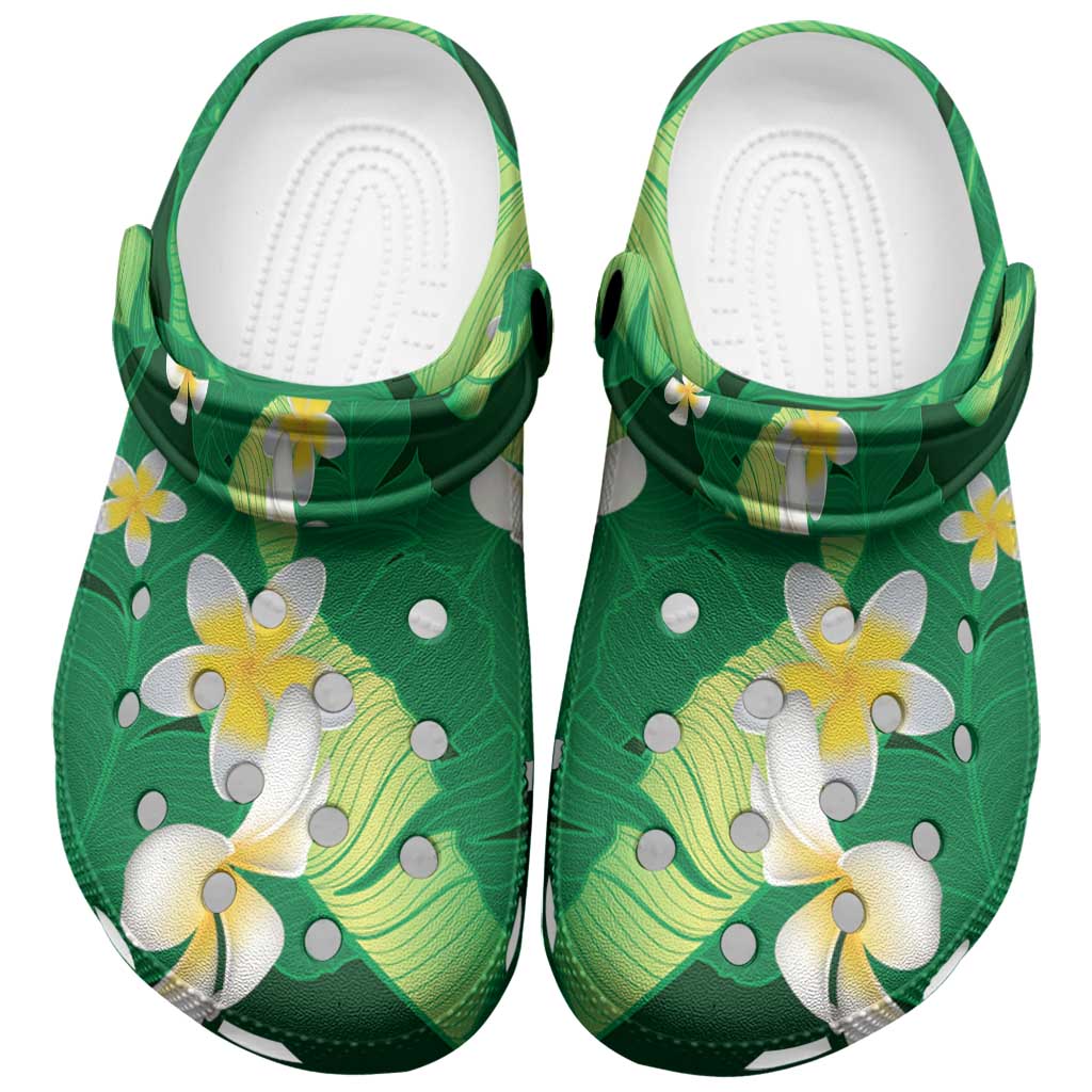 Green Banana Leaf Hawaii Clogs Shoes Lau Maia Plumeria Tropical Summer Vibes LT14 Green - Polynesian Pride
