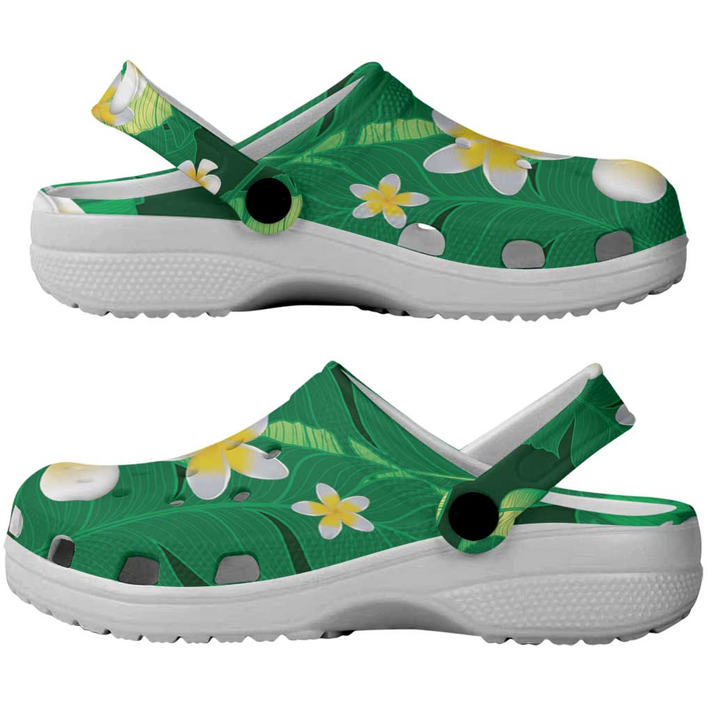 Green Banana Leaf Hawaii Clogs Shoes Lau Maia Plumeria Tropical Summer Vibes LT14 - Polynesian Pride