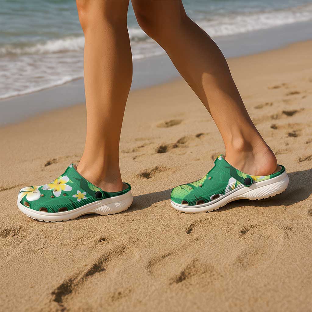 Green Banana Leaf Hawaii Clogs Shoes Lau Maia Plumeria Tropical Summer Vibes LT14 - Polynesian Pride