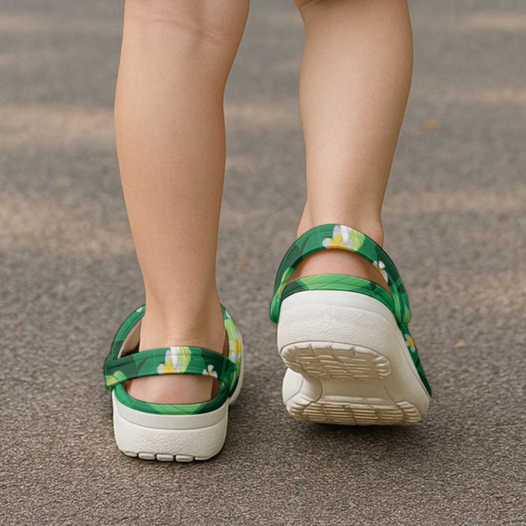 Green Banana Leaf Hawaii Clogs Shoes Lau Maia Plumeria Tropical Summer Vibes LT14 - Polynesian Pride