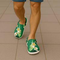 Green Banana Leaf Hawaii Clogs Shoes Lau Maia Plumeria Tropical Summer Vibes LT14 - Polynesian Pride