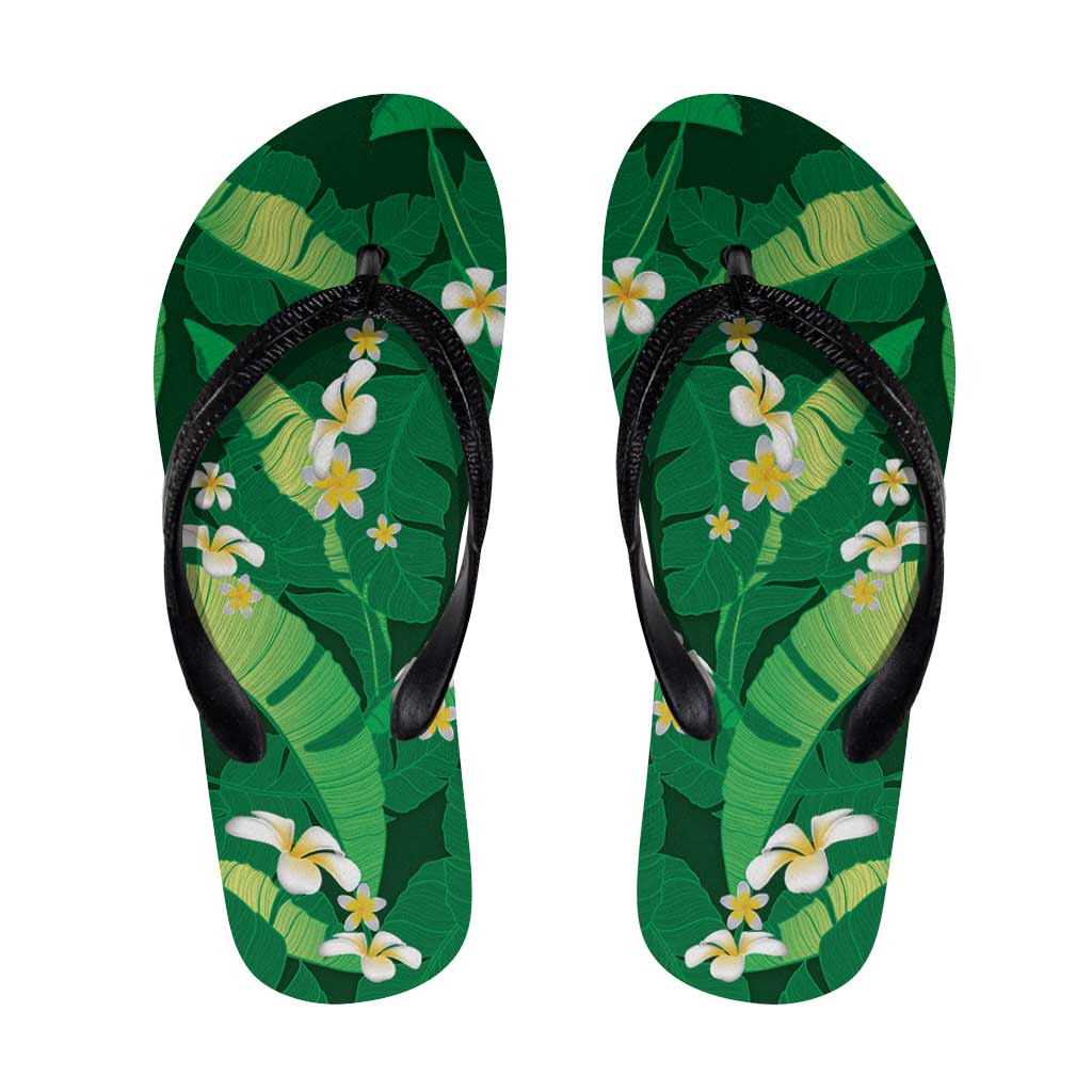 Green Banana Leaf Hawaii Flip Flops Lau Maia Plumeria Tropical Summer Vibes LT14 Green - Polynesian Pride