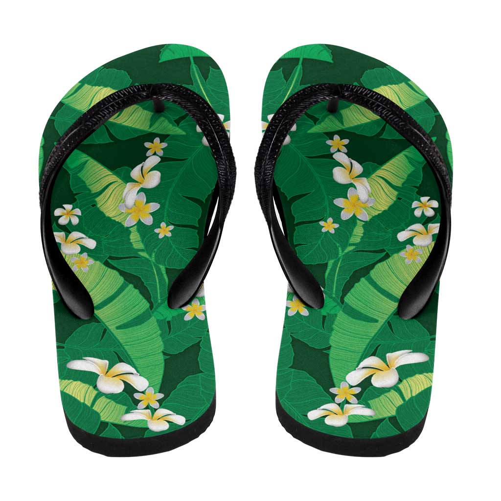 Green Banana Leaf Hawaii Flip Flops Lau Maia Plumeria Tropical Summer Vibes LT14 - Polynesian Pride
