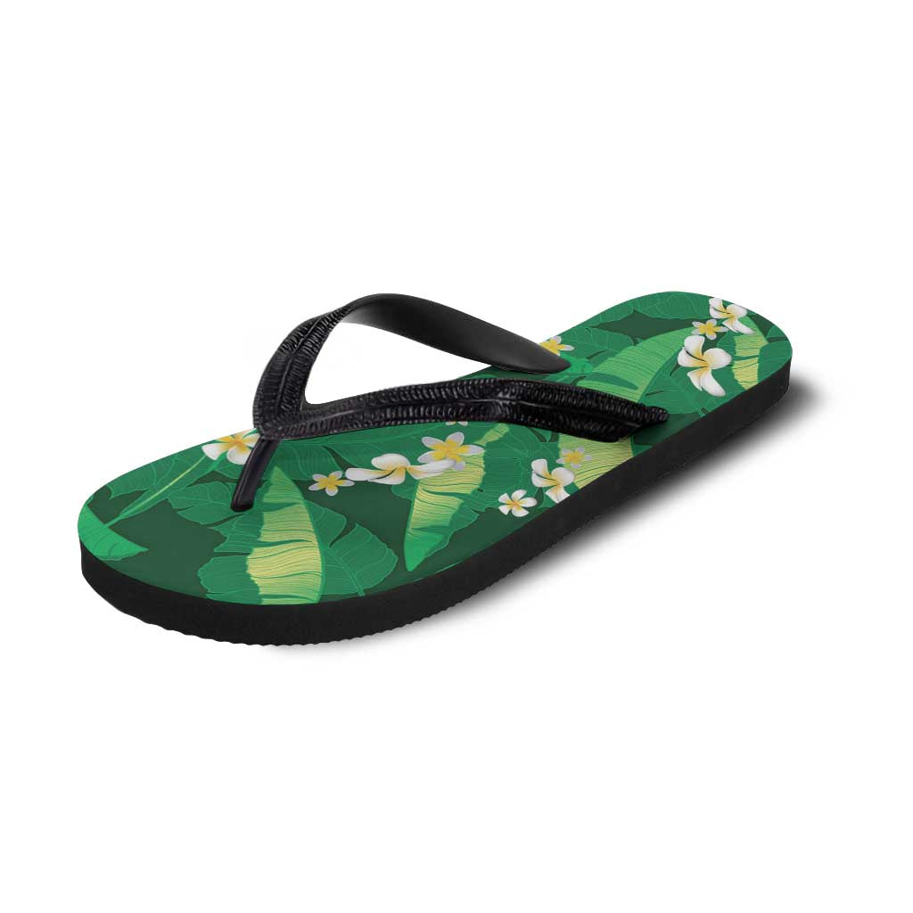Green Banana Leaf Hawaii Flip Flops Lau Maia Plumeria Tropical Summer Vibes LT14 - Polynesian Pride