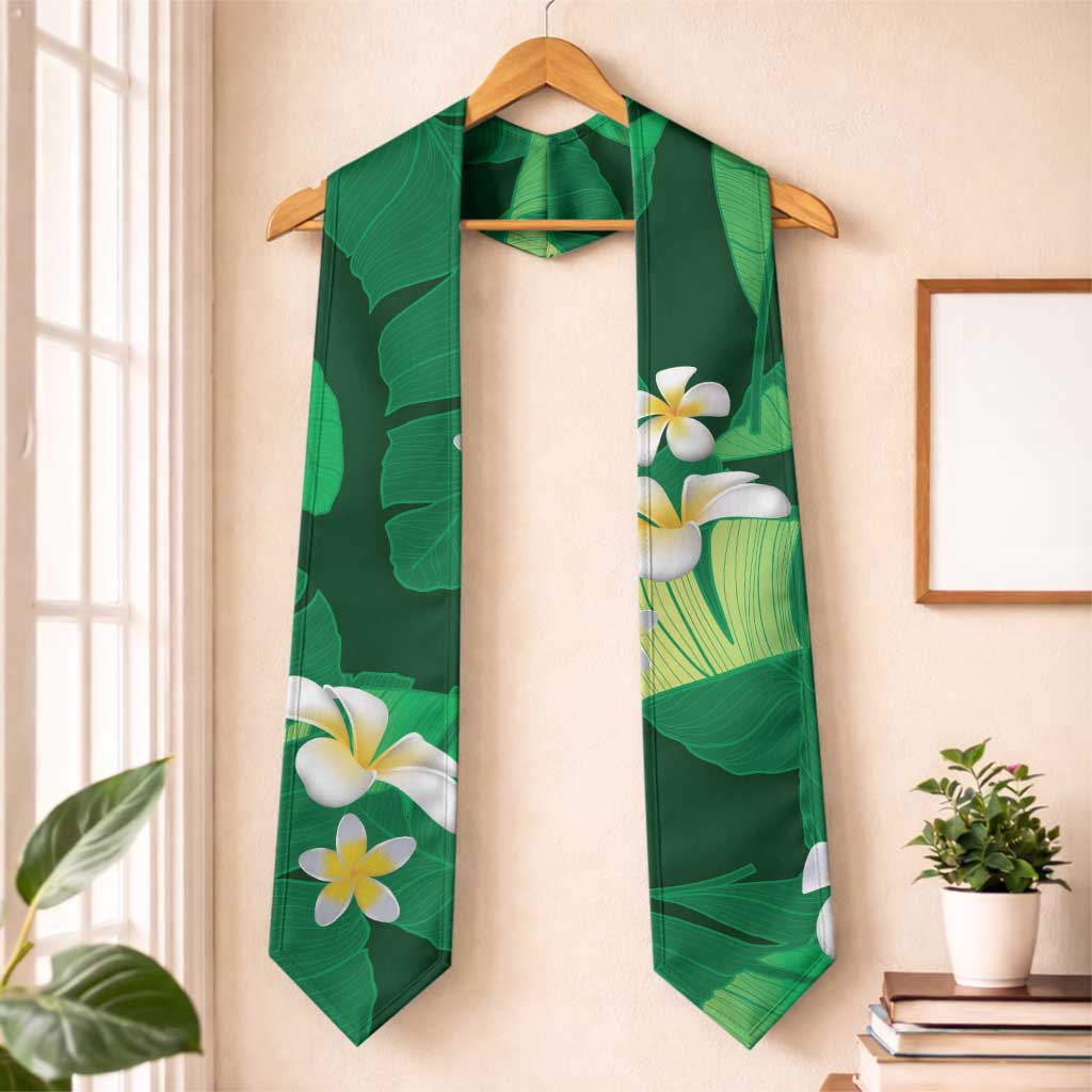 Green Banana Leaf Hawaii Graduation Stole Lau Maia Plumeria Tropical Summer Vibes LT14 One Size Green - Polynesian Pride