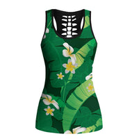 Green Banana Leaf Hawaii Hollow Tank Top Lau Maia Plumeria Tropical Summer Vibes LT14 Female Green - Polynesian Pride