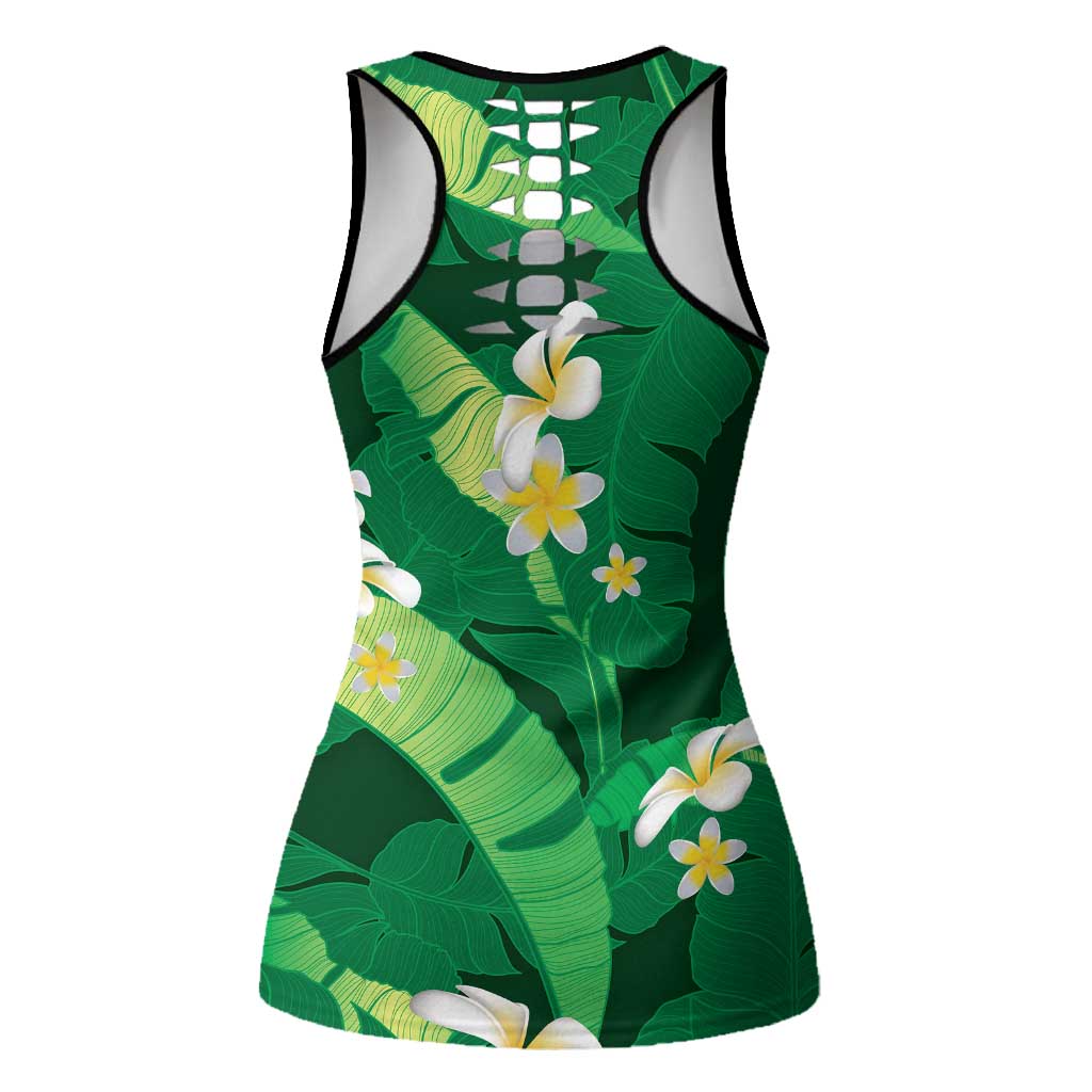 Green Banana Leaf Hawaii Hollow Tank Top Lau Maia Plumeria Tropical Summer Vibes LT14 - Polynesian Pride