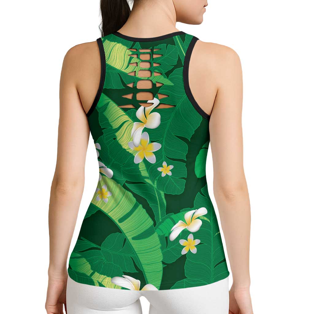Green Banana Leaf Hawaii Hollow Tank Top Lau Maia Plumeria Tropical Summer Vibes LT14 - Polynesian Pride