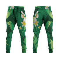Green Banana Leaf Hawaii Jogger Pants Lau Maia Plumeria Tropical Summer Vibes LT14 Green - Polynesian Pride