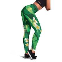 Green Banana Leaf Hawaii Leggings Lau Maia Plumeria Tropical Summer Vibes LT14 - Polynesian Pride