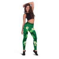 Green Banana Leaf Hawaii Leggings Lau Maia Plumeria Tropical Summer Vibes LT14 - Polynesian Pride