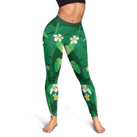 Green Banana Leaf Hawaii Leggings Lau Maia Plumeria Tropical Summer Vibes LT14 - Polynesian Pride