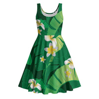 Green Banana Leaf Hawaii Midi Dress Lau Maia Plumeria Tropical Summer Vibes LT14 Green - Polynesian Pride