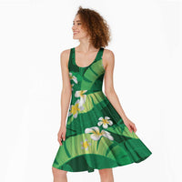 Green Banana Leaf Hawaii Midi Dress Lau Maia Plumeria Tropical Summer Vibes LT14 - Polynesian Pride