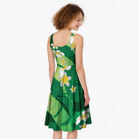 Green Banana Leaf Hawaii Midi Dress Lau Maia Plumeria Tropical Summer Vibes LT14 - Polynesian Pride