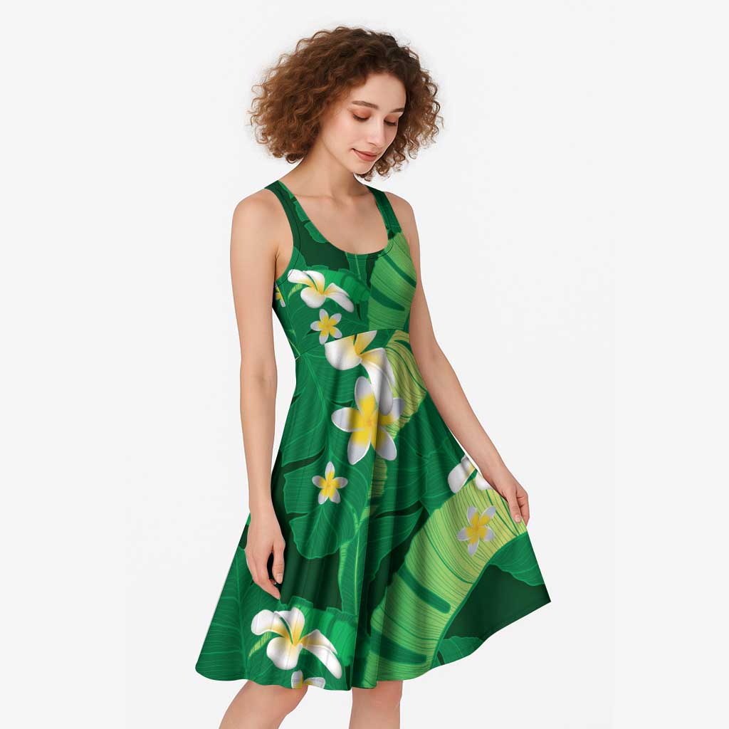 Green Banana Leaf Hawaii Midi Dress Lau Maia Plumeria Tropical Summer Vibes LT14 - Polynesian Pride