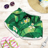 Green Banana Leaf Hawaii Shorts for Women Lau Maia Plumeria Tropical Summer Vibes LT14 Green - Polynesian Pride