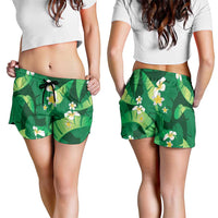 Green Banana Leaf Hawaii Shorts for Women Lau Maia Plumeria Tropical Summer Vibes LT14 - Polynesian Pride