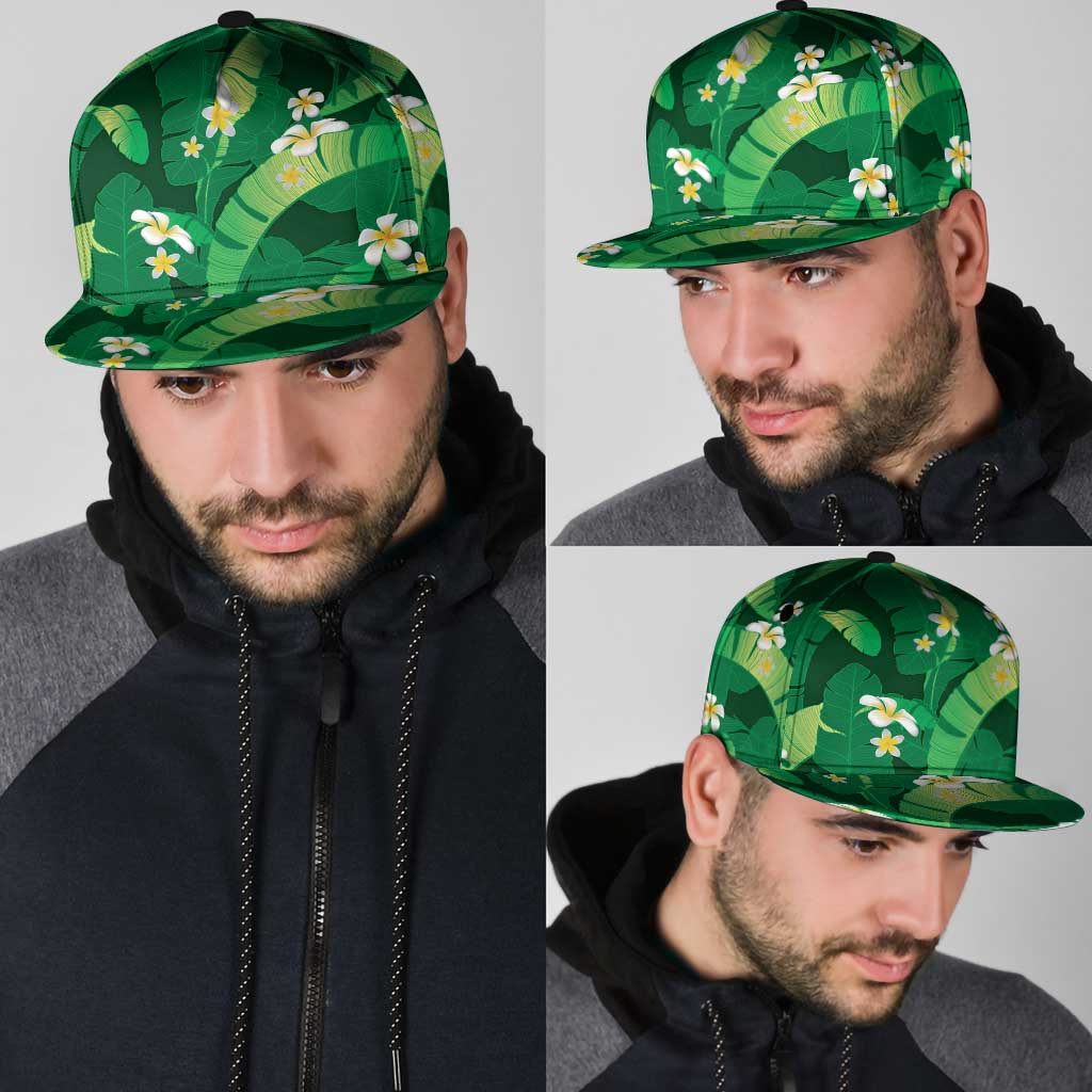 Green Banana Leaf Hawaii Snapback Cap Lau Maia Plumeria Tropical Summer Vibes LT14 - Polynesian Pride