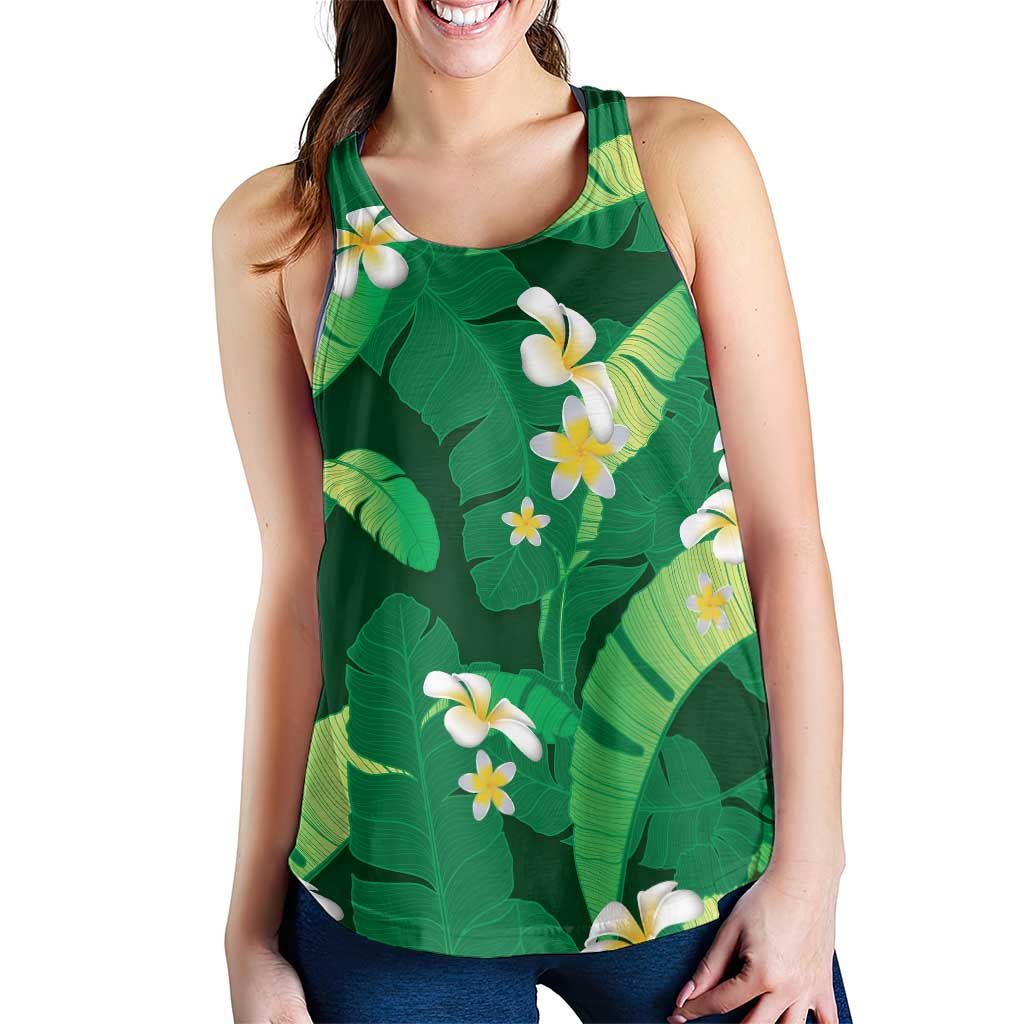 Green Banana Leaf Hawaii Women Racerback Tank Lau Maia Plumeria Tropical Summer Vibes LT14 - Polynesian Pride