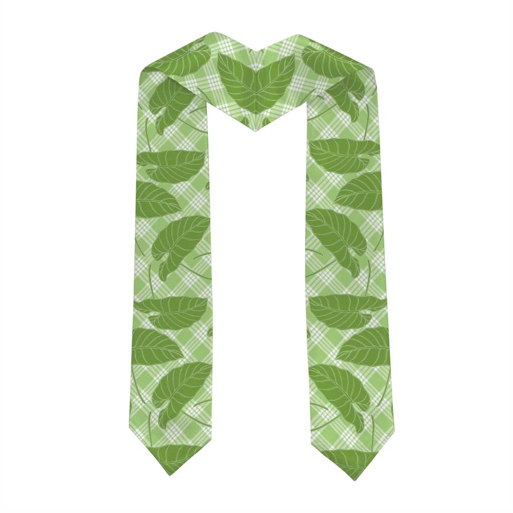 Green Hawaii Kalo Palaka Motifs Graduation Stole Hawaiian Taro Leaves Elegant Vibes