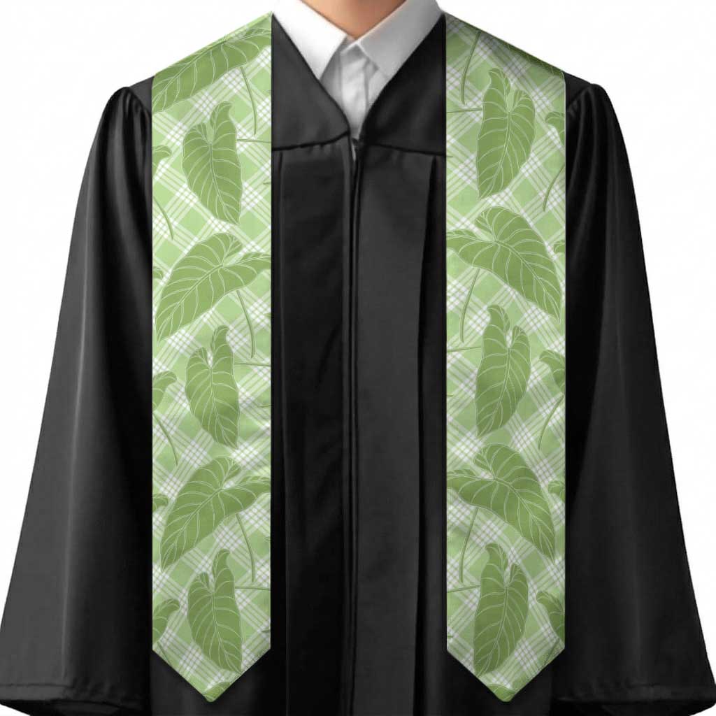 Green Hawaii Kalo Palaka Motifs Graduation Stole Hawaiian Taro Leaves Elegant Vibes