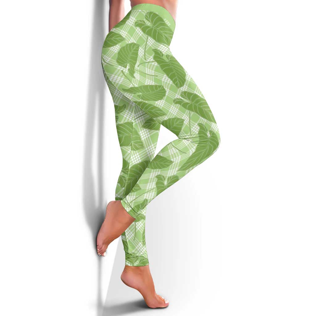 Green Hawaii Kalo Palaka Motifs Leggings Hawaiian Taro Leaves Elegant Vibes
