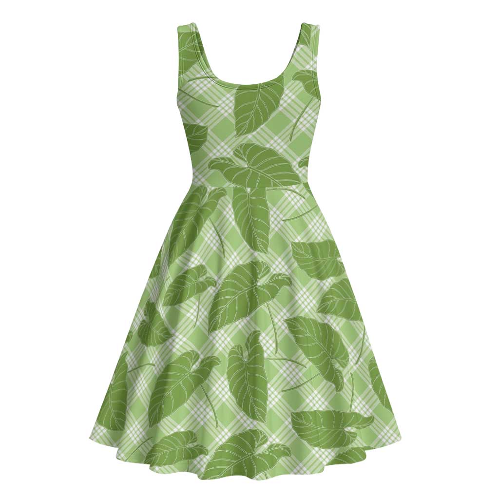 Green Hawaii Kalo Palaka Motifs Midi Dress Hawaiian Taro Leaves Elegant Vibes