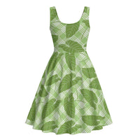Green Hawaii Kalo Palaka Motifs Midi Dress Hawaiian Taro Leaves Elegant Vibes