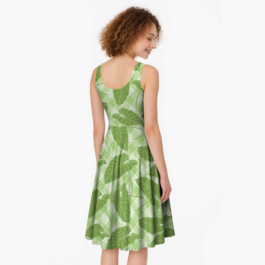 Green Hawaii Kalo Palaka Motifs Midi Dress Hawaiian Taro Leaves Elegant Vibes