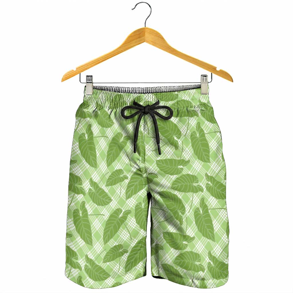 Green Hawaii Kalo Palaka Motifs Shorts for Men Hawaiian Taro Leaves Elegant Vibes