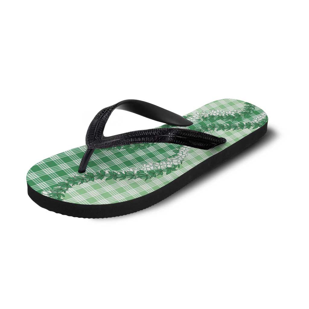 Green Hawaii Palaka Flip Flops Hawaiian Honohono Lei