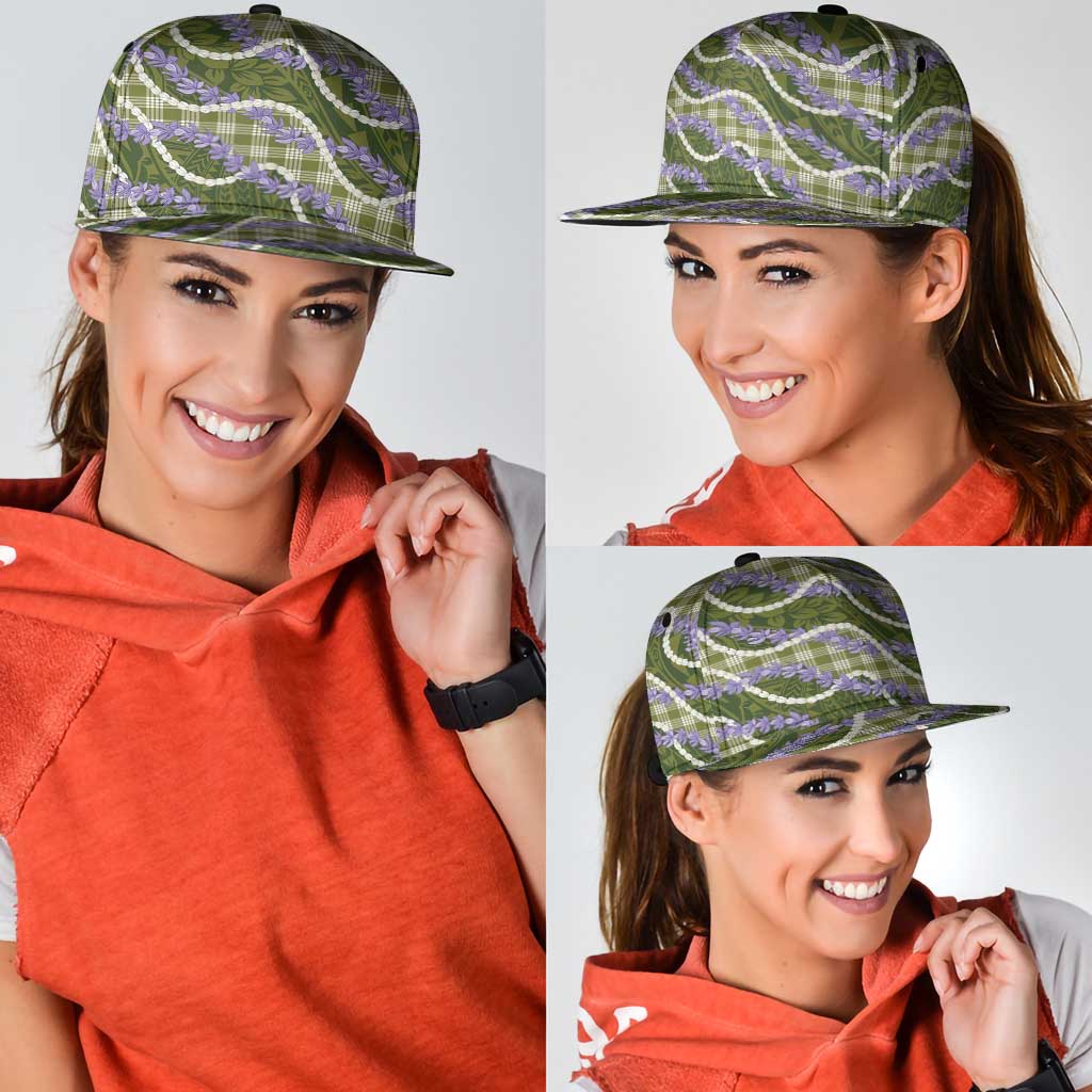 Green Hawaii Palaka Honohono Pikake Snapback Cap Hawaiian Orchid Lei Polynesian Pattern - Polynesian Pride
