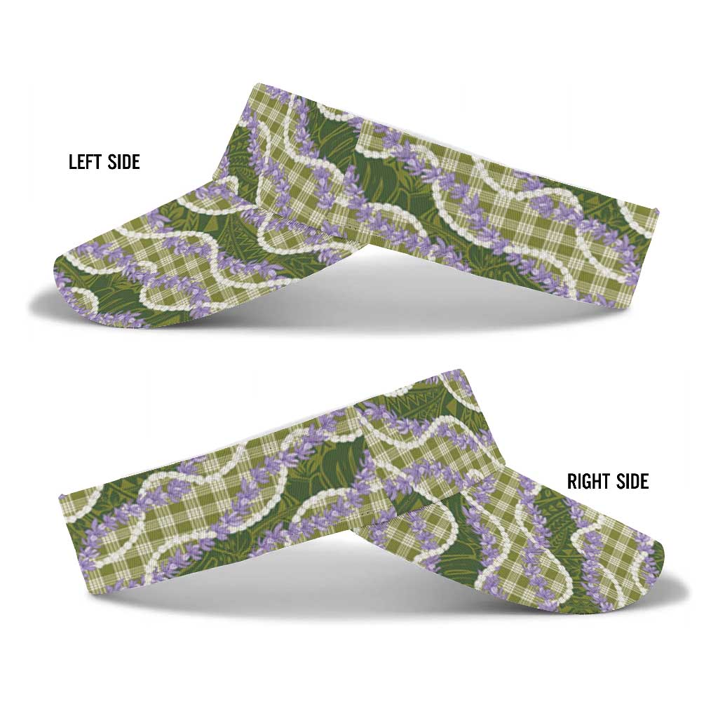 Green Hawaii Palaka Honohono Pikake Sun Visor Cap Hawaiian Orchid Lei Polynesian Pattern