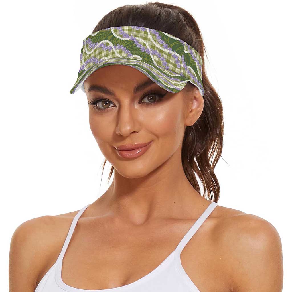 Green Hawaii Palaka Honohono Pikake Sun Visor Cap Hawaiian Orchid Lei Polynesian Pattern