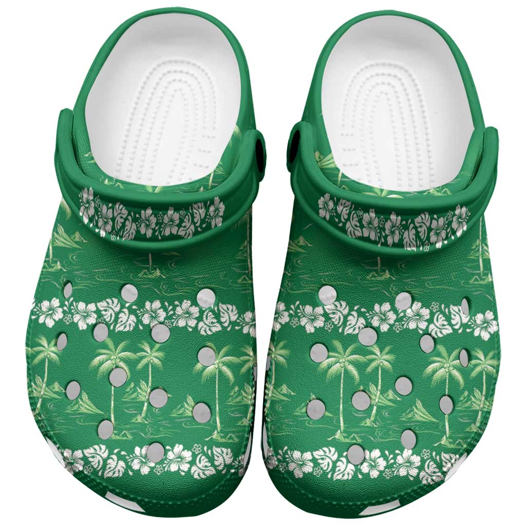 Green Hawaii Palm Tree Hibiscus Clogs Shoes Fantasy Summer Vibe LT01 Green - Polynesian Pride