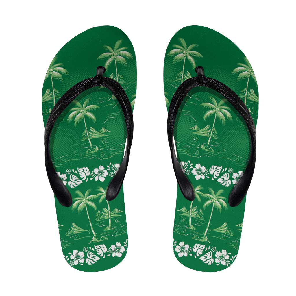 Green Hawaii Palm Tree Hibiscus Flip Flops Fantasy Summer Vibe