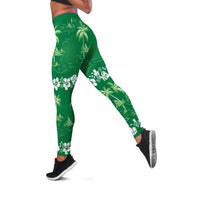 Green Hawaii Palm Tree Hibiscus Leggings Fantasy Summer Vibe LT01 Green - Polynesian Pride